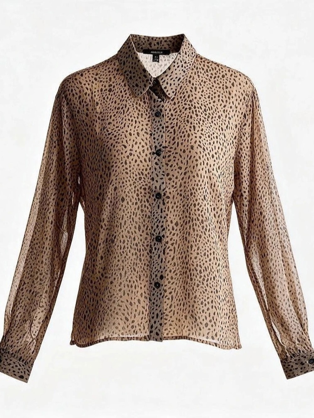 Women’s Leopard Patterned Pinch Sleeve Button-Up Shirt in Brown